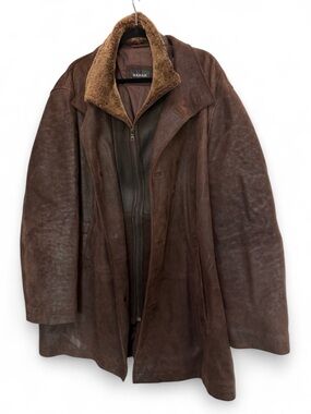 SARAR Genuine Leather Layered Illusion Suede Zip Jacket Faux Fur Collar